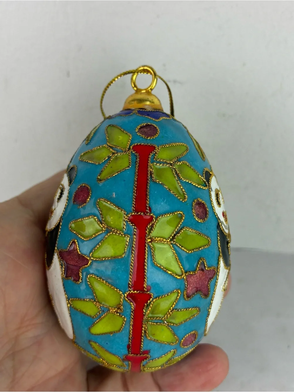Cloisonné Vintage 1980’s Pandas Christmas Ornament